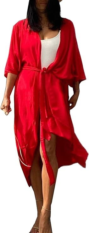 Chunoy Women's Solid Open Front Sleeveless Long Beach Cover Ups Kimono Cardigan | Amazon (US)