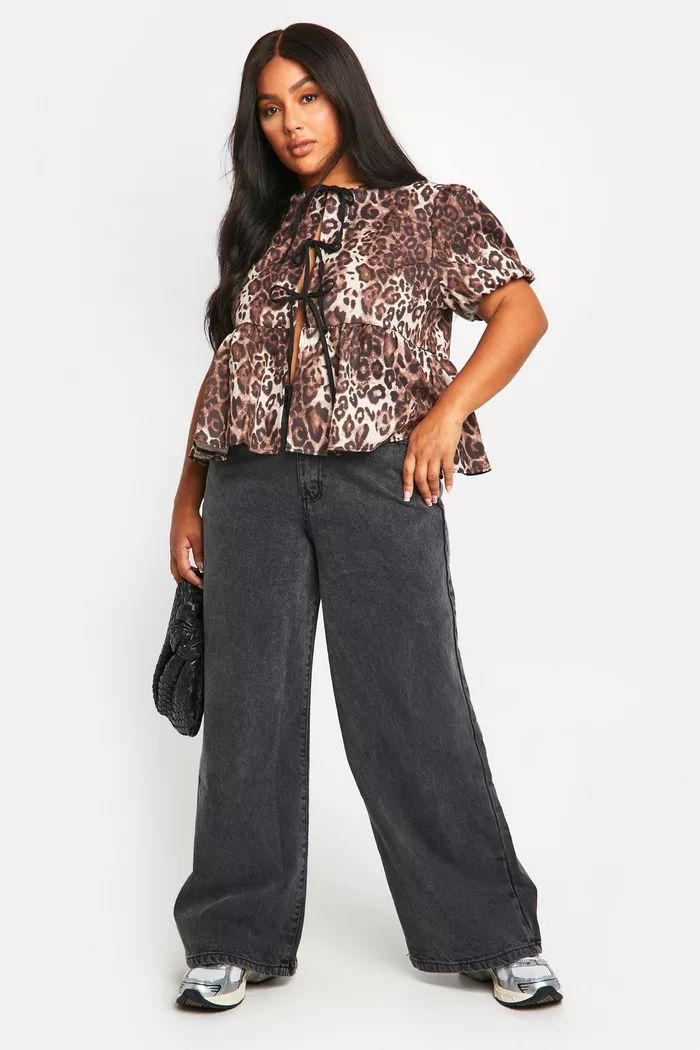 Plus Tie Front Leopard Smock Top | boohoo (US & Canada)