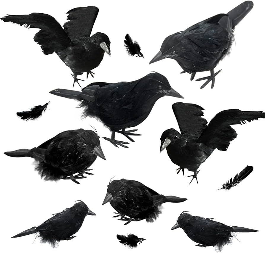 Halloween Black Feathered Crows -8 Pcs Handmade Black Feathered Crow for Halloween Decorations/Bl... | Amazon (US)