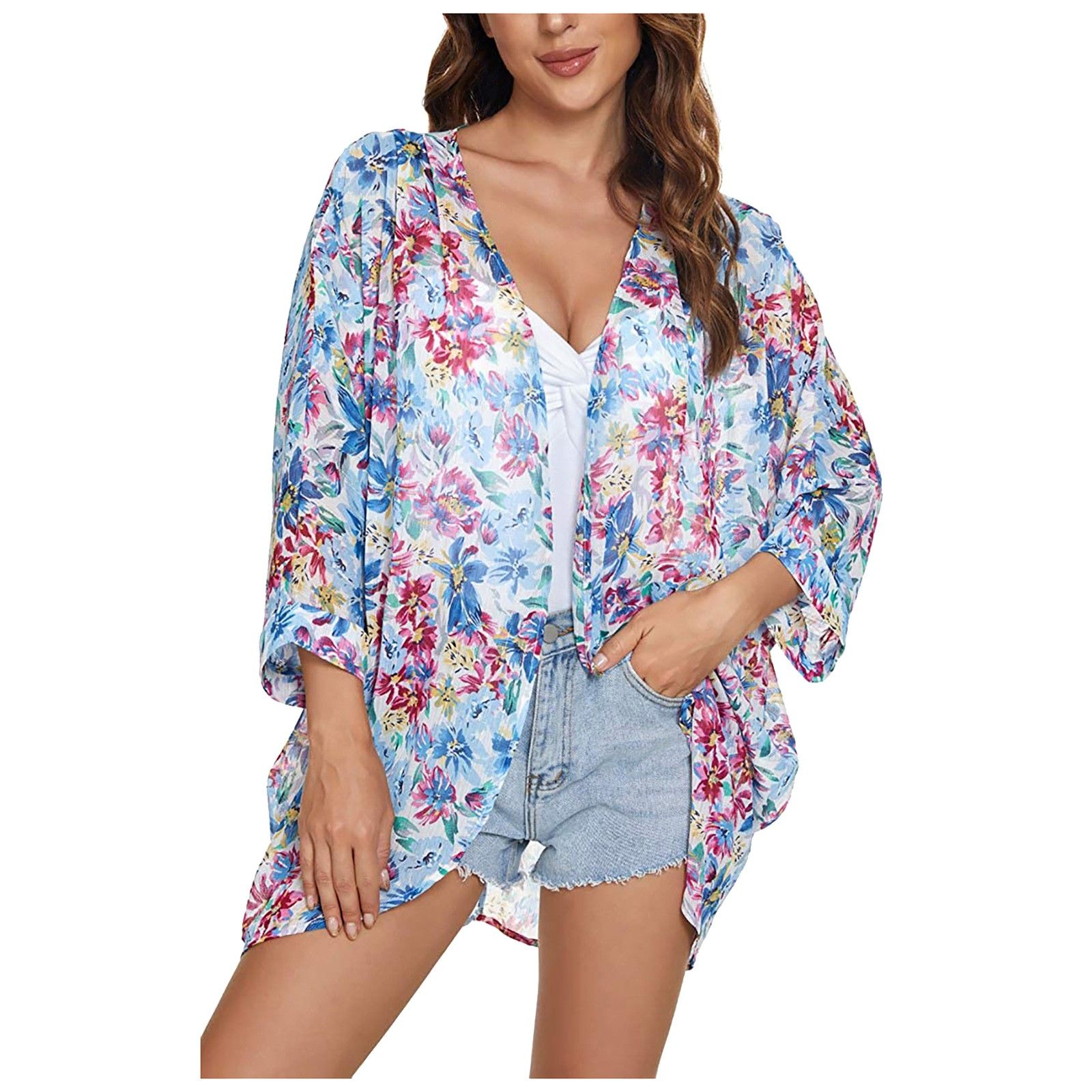 MIARHB - MIARHB Women's Floral Print Sheer Chiffon Loose Kimono Cardigan Capes Sun Protection - W... | Walmart (US)