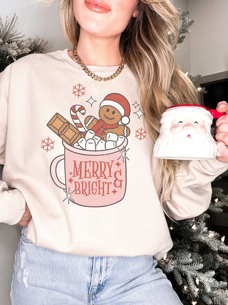 Hot Chocolate Merry and Bright Christmas Sweatshirt | The Container Clothing Co