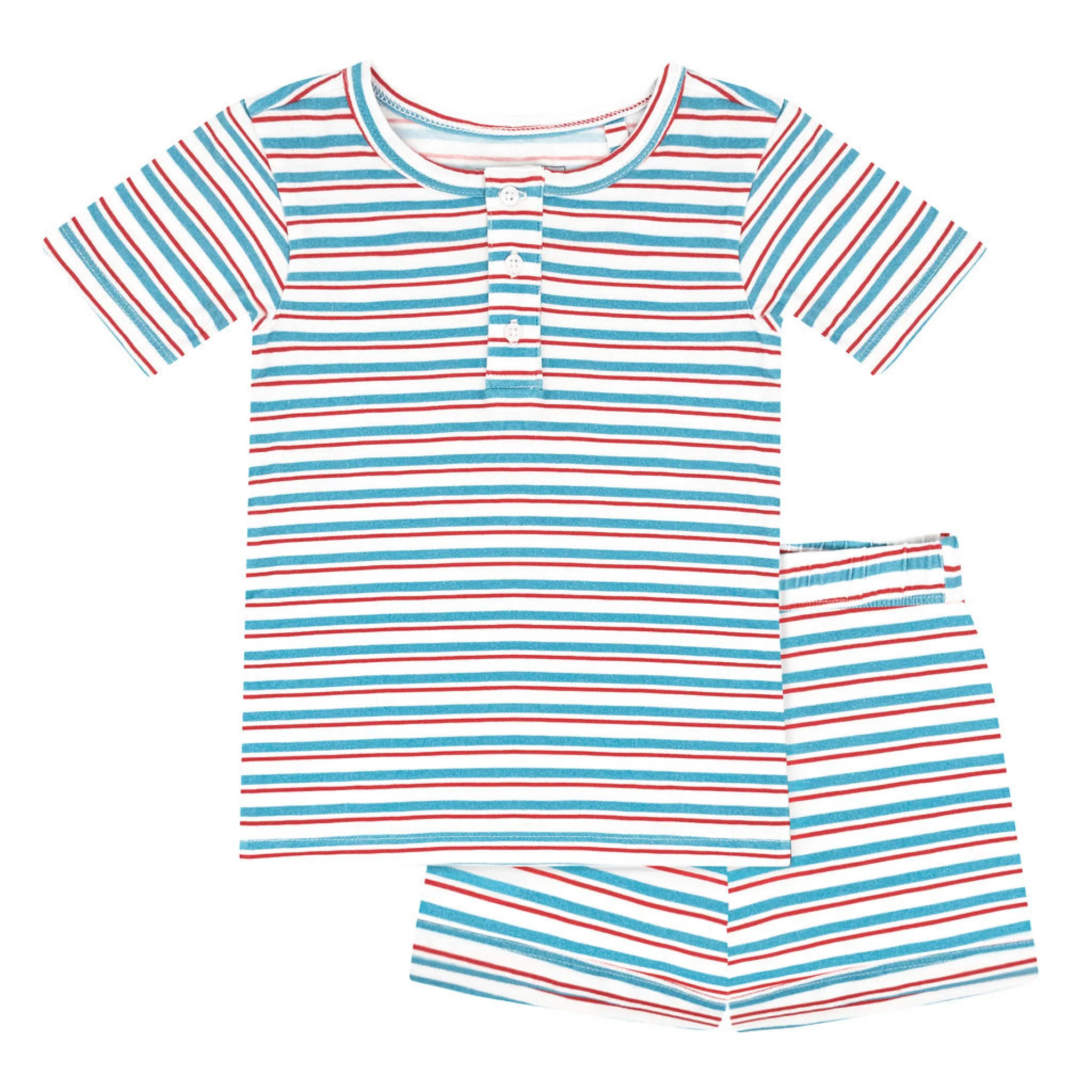 unisex jetty stripe shirt and short pima pajamas set | Shop.app