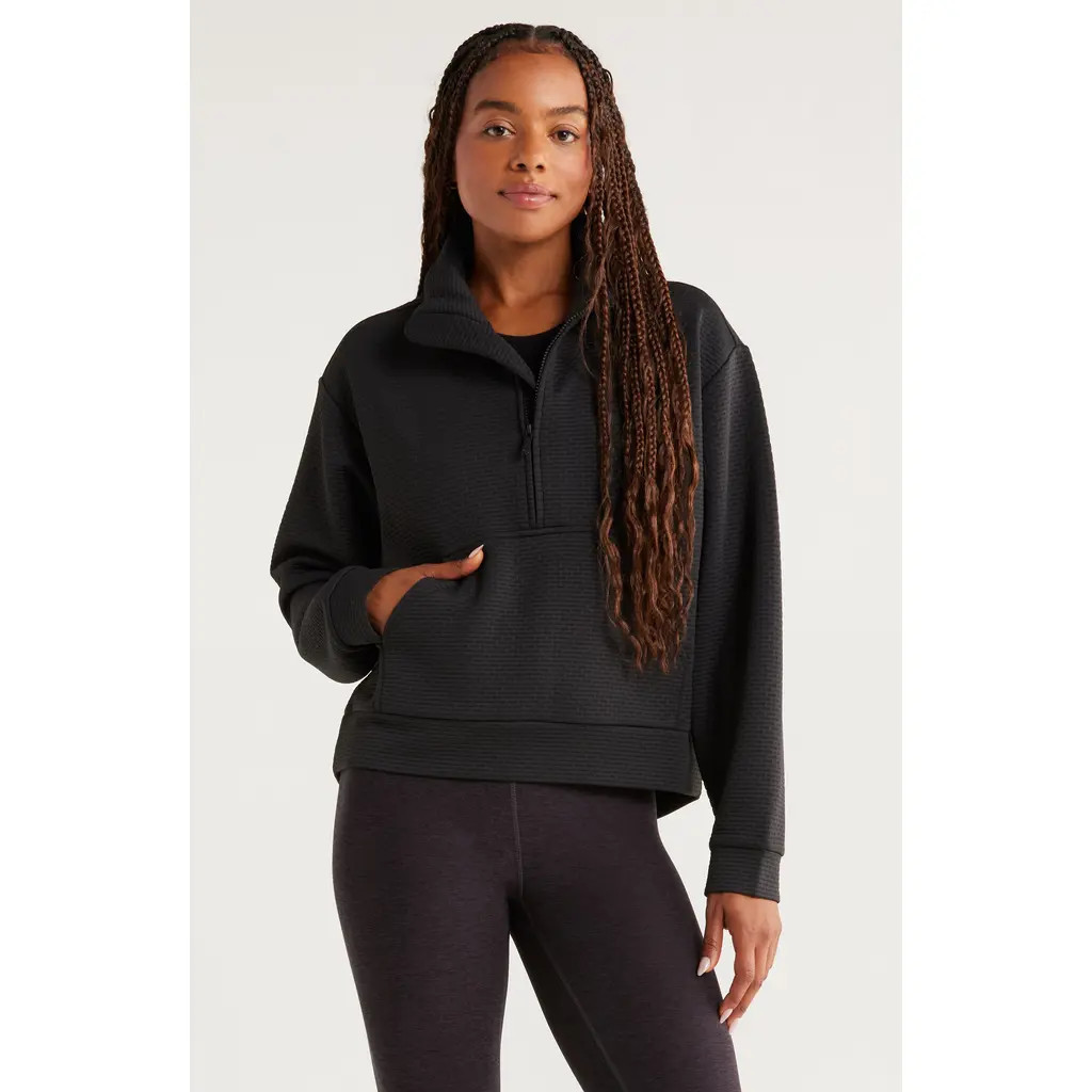 Zella Textured Half Zip Pullover in Black at Nordstrom, Size Medium | Nordstrom