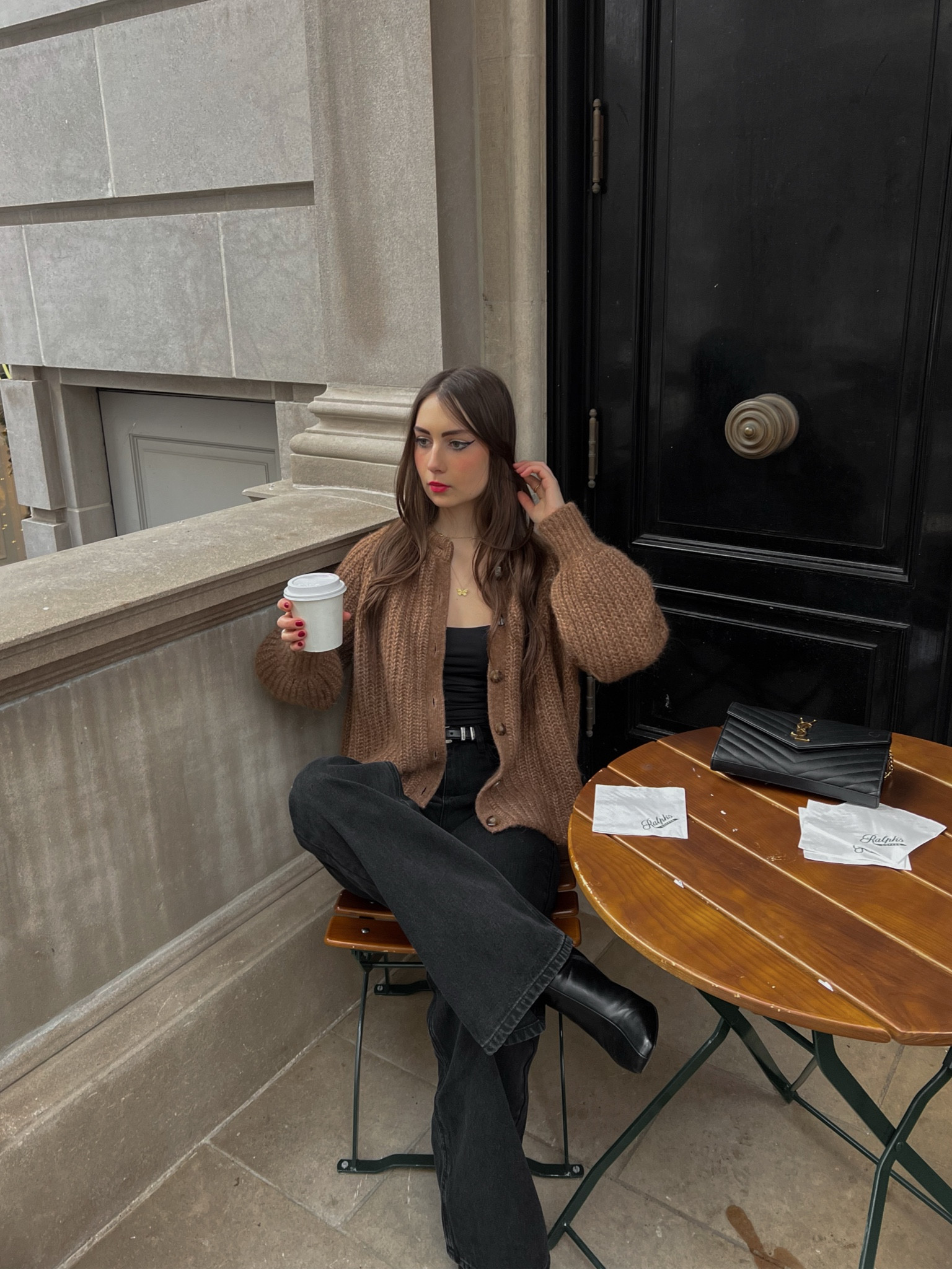 Parisian winter style 
Cozy outfit, sweater weather, knit, sweater, black jeans, winter ootd, winter fashion, Parisian style, coffee shop outfit, Ralph’s coffee, elegant outfit inspo, brown outfit, neutral style 

#LTKstyletip #LTKfindsunder100 #LTKworkwear