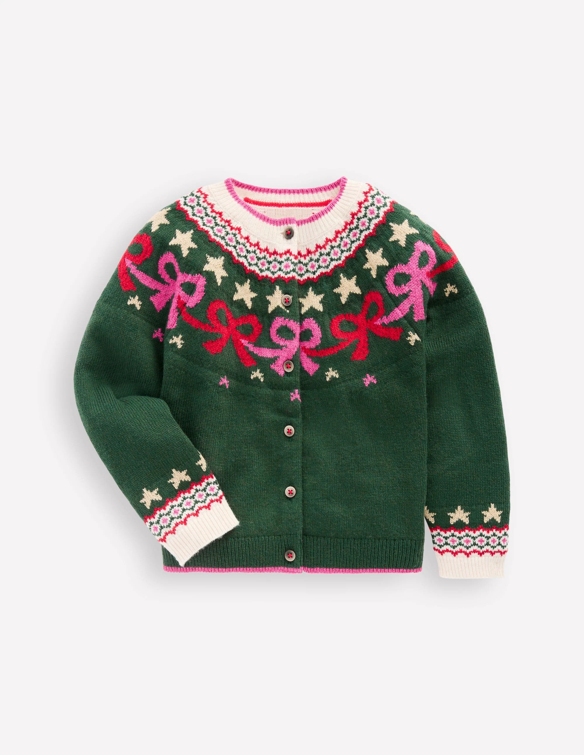 Edie Fair Isle Cardigan-Emerald Night Bows | Boden (US)