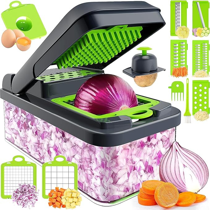 12-in-1 Vegetable Chopper, 7 Blade Veggie Chopper, Practical Food Chopper with Container, Cheese ... | Amazon (US)