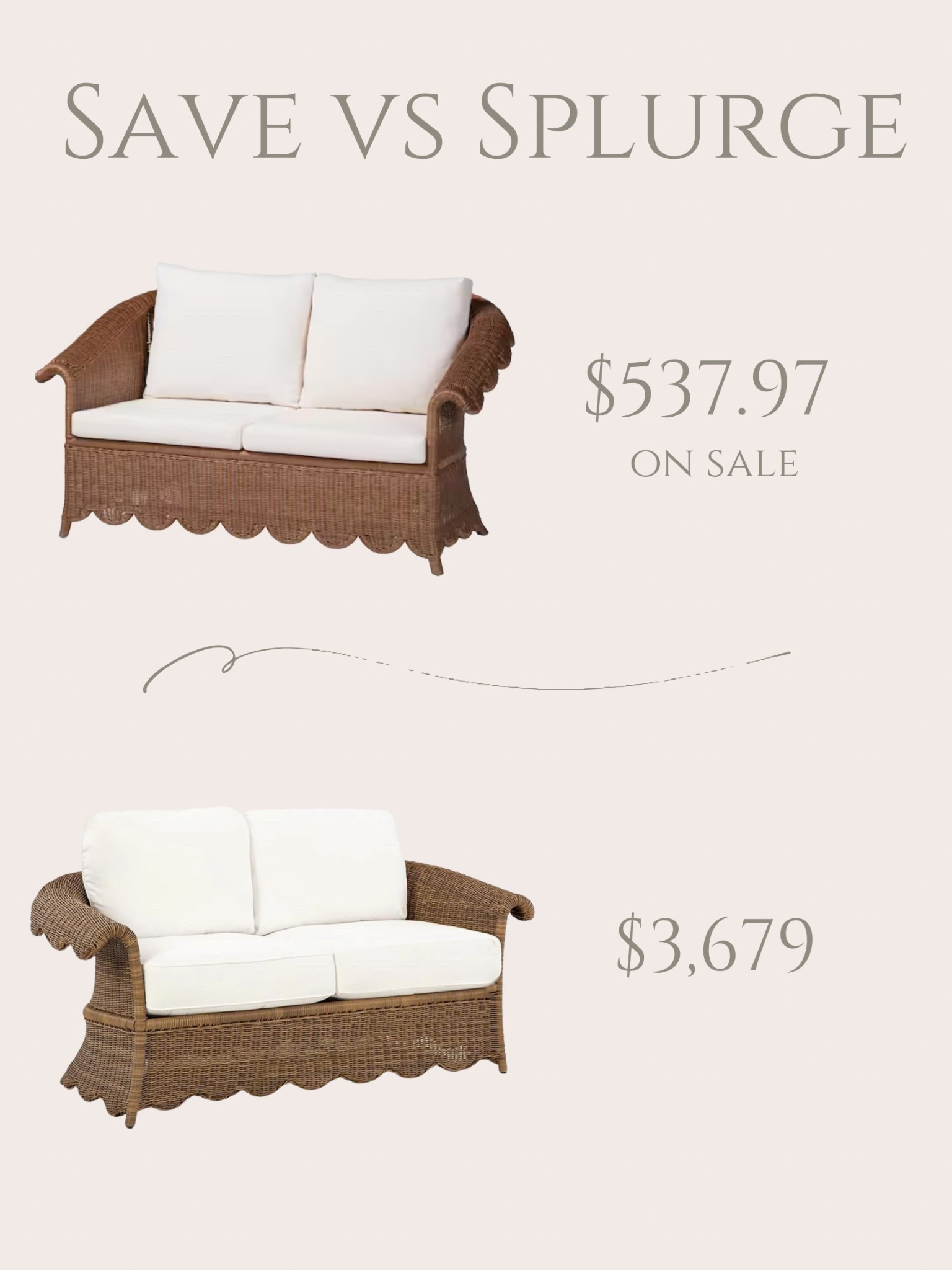 Would you look at that price difference!!  

Scalloped wicker loveseat, rattan sofa 

#LTKHome #LTKSaleAlert