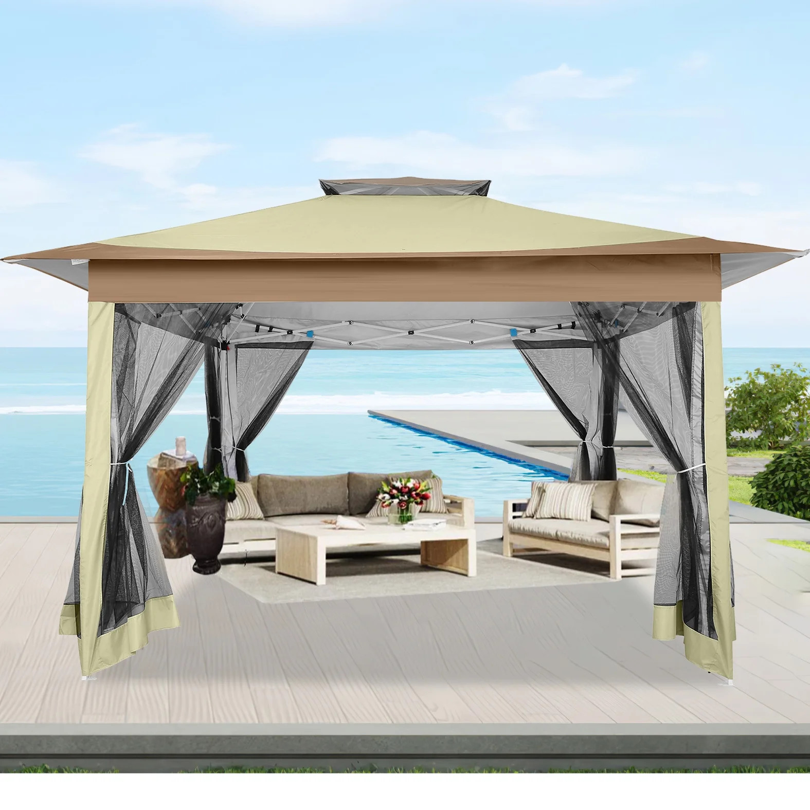 HOTEEL 12'x12' Pop Up Gazebo Patio Outdoor Canopy Tent with 8 Mosquito Nettings, Adjustable Heigh... | Walmart (US)