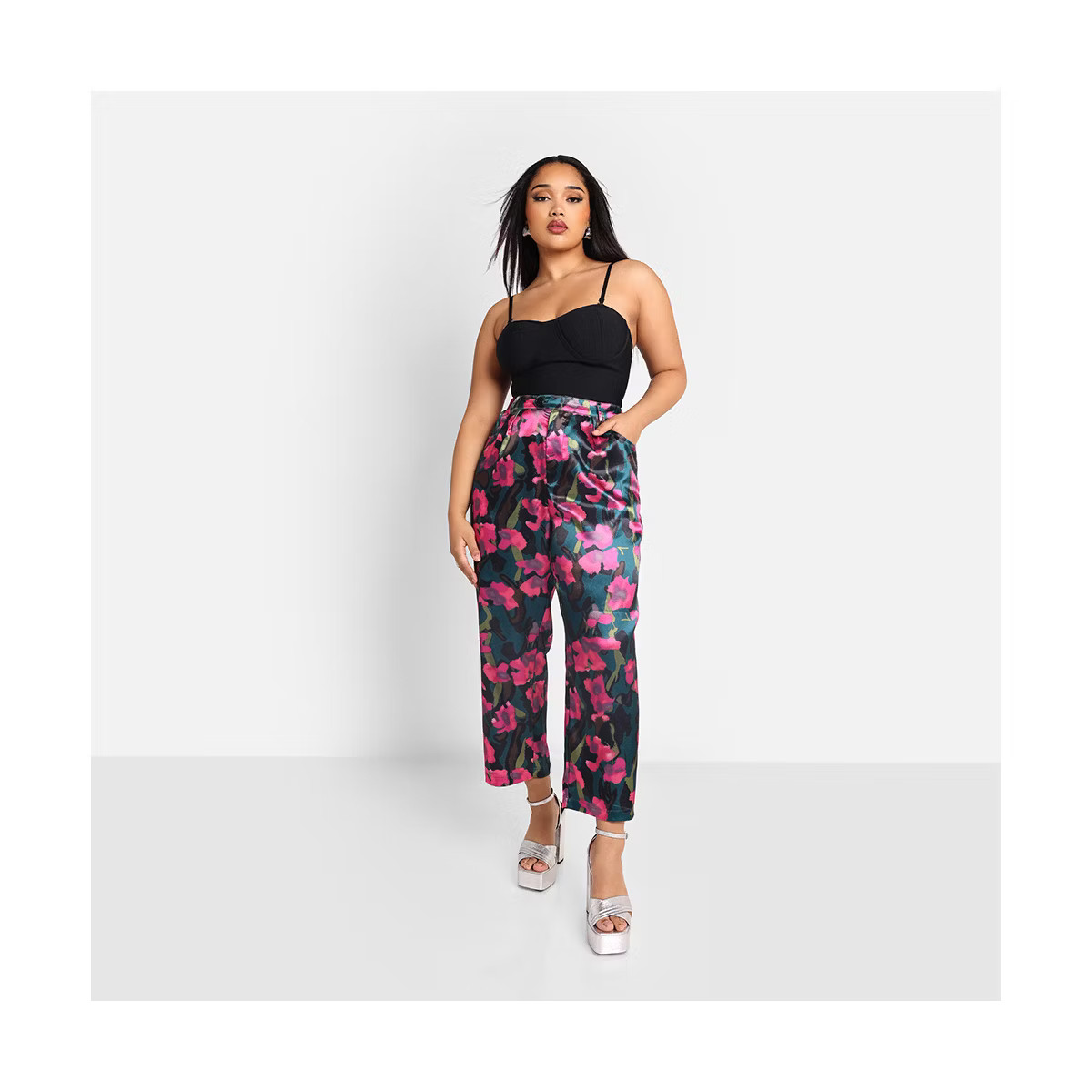 Rebdolls Women's Venus Floral Print Satin Cigarette Pants | Target