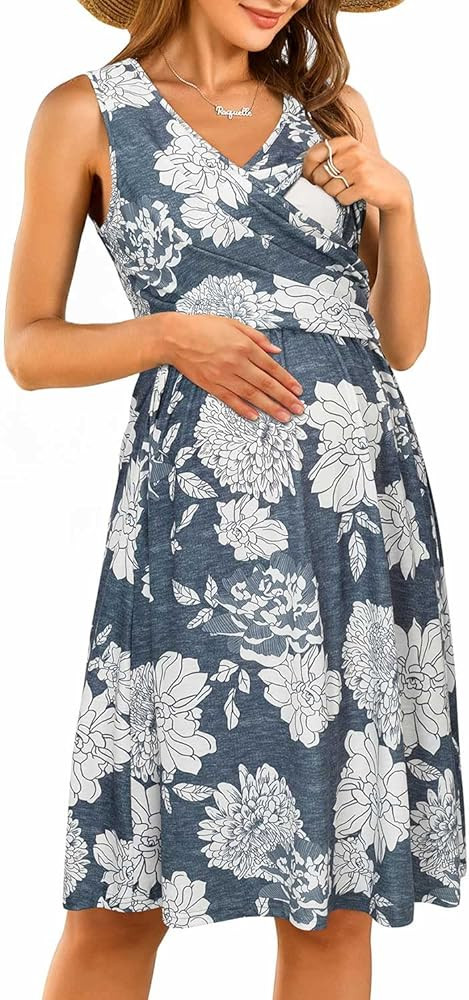 OUGES Womens 2025 V-Neck Maternity Dresses Nursing Breastfeeding Baby Shower Dress | Amazon (US)