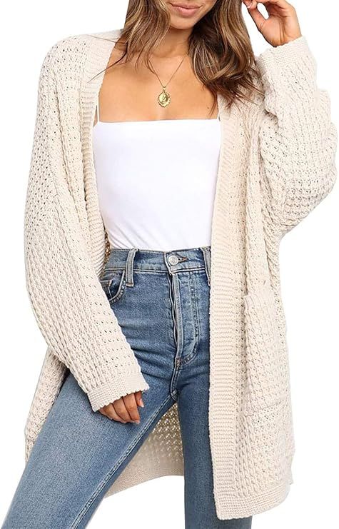 TARSE Womens Long Cardigans Waffle Oversized Open Front Knit Sweater with Pockets | Amazon (US)