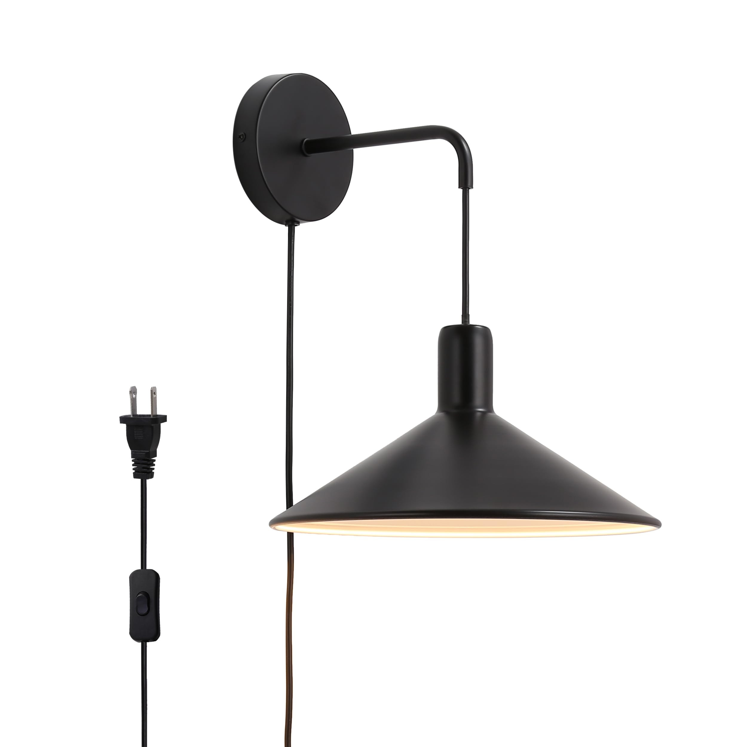 Zompoo Black Wall Sconces Plug in Cord, Industrial Metal Lampshade Hanging Wall Light with Switch, Farmhouse Rustic Wall Mounted Lamp Decoration for Kitchen Island, Living Room, Bedroom | Amazon (CA)
