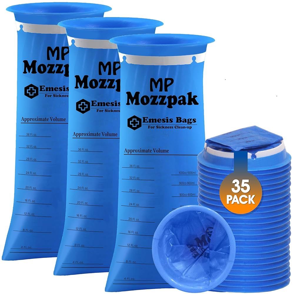 MP MOZZPAK Vomit Bags Disposable 35 Pack - 1000ml Emesis Bags, Leak-Proof Barf Bag, Travel Friend... | Amazon (US)