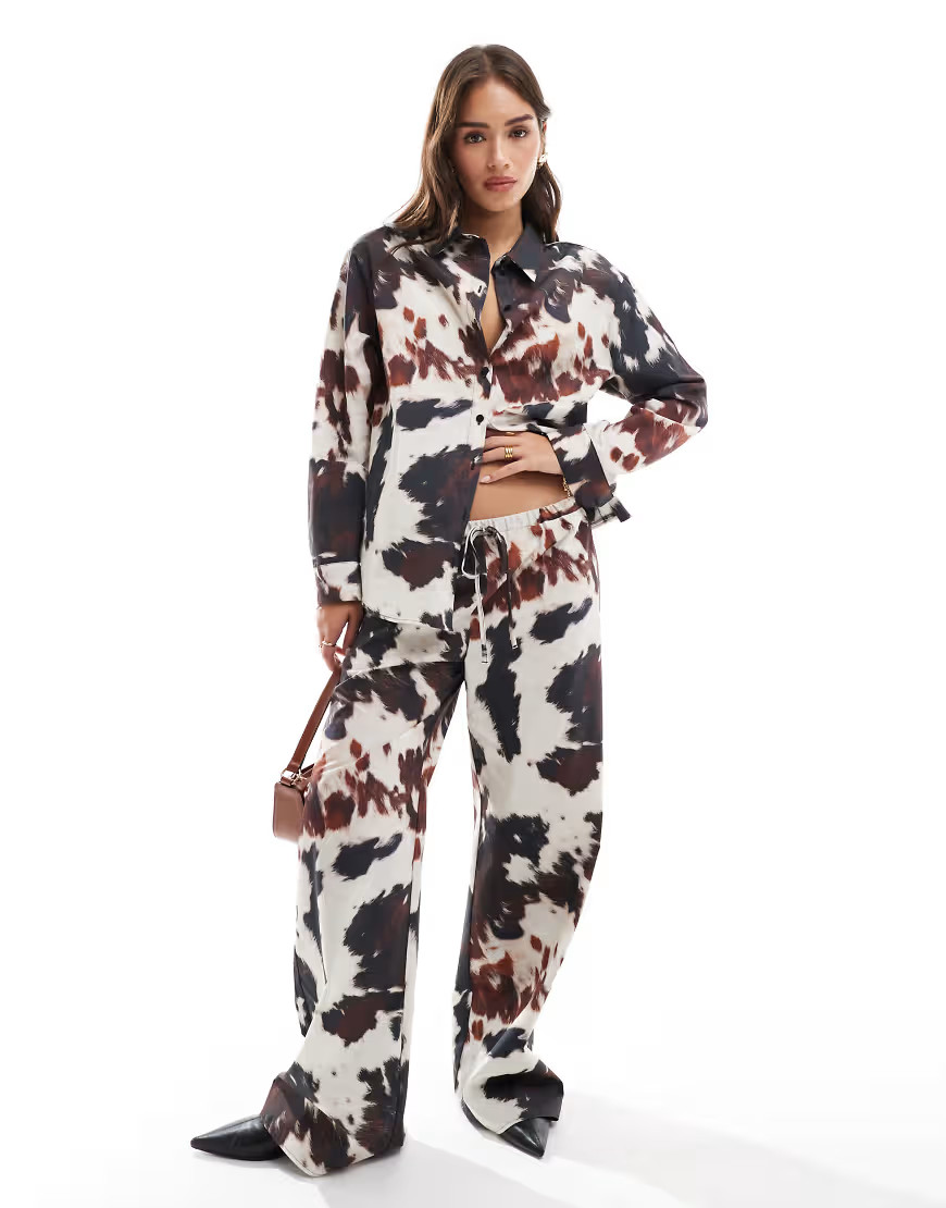 ASOS DESIGN poplin wide leg pants in cow print-Multi | ASOS (Global)