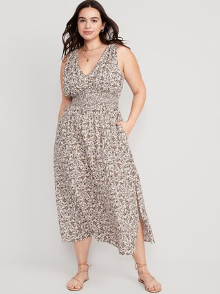 Waist-Defined Floral Sleeveless Tie-Back Smocked Maxi Dress for Women | Old Navy (US)