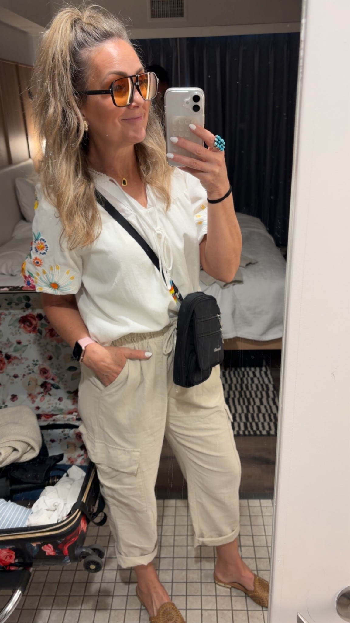 Casual outfit for a day of fun in San Diego!
White blouse with floral puff sleeves, wearing size M
Linen cargo pants with cuff rolled up- these are old, but I have linked some current ones
RFID Crossbody bag

#TravelOutfit

#LTKOver40 #LTKTravel #LTKdayinmylife