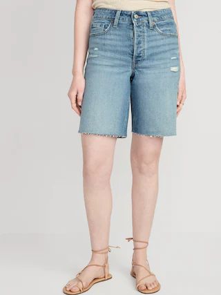 High-Waisted OG Loose Button-Fly Jean Shorts for Women -- 9-inch inseam | Old Navy (US)