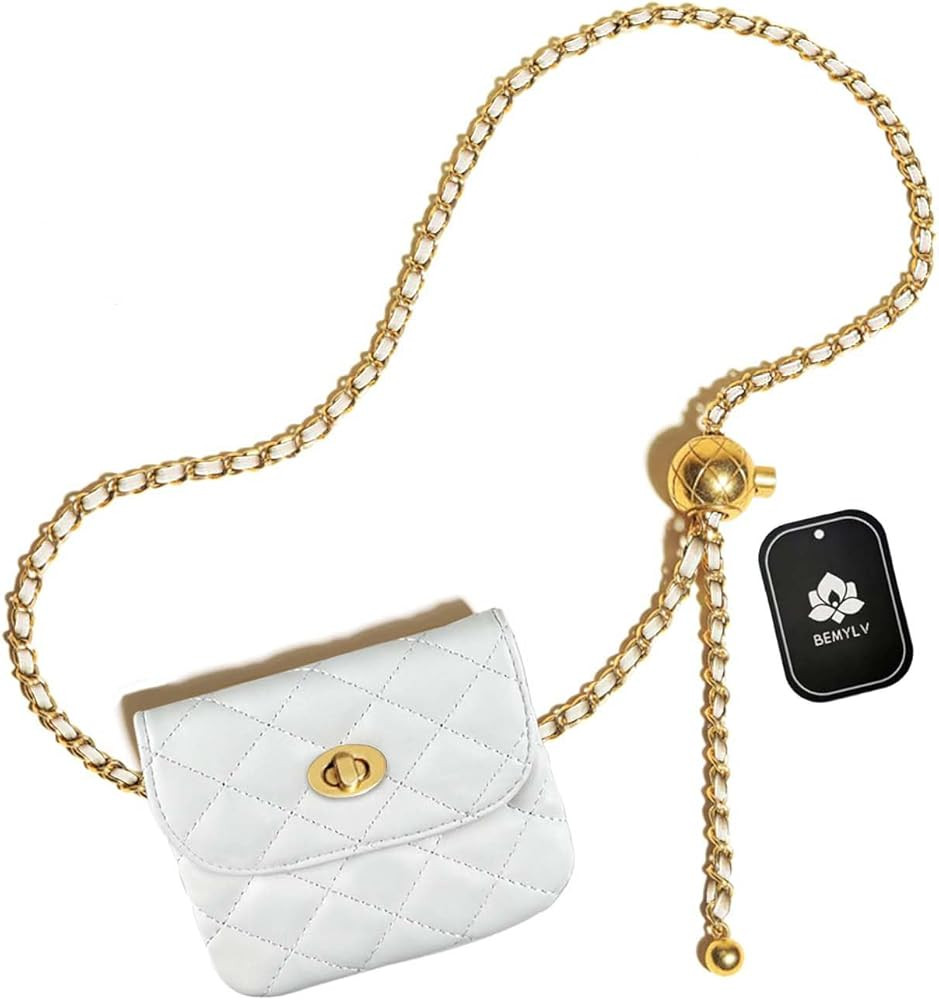 Leather Chain Belt Bag for Women Mini White Crossbody Waist Purse Fanny Pack Fashion Evening Clut... | Amazon (US)