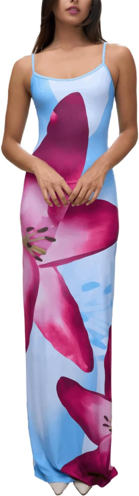 Womens Summer Casual Floral Dresses Spaghetti Strap Bodycon Maxi Beach Dress Elegant Evening Part... | Amazon (US)