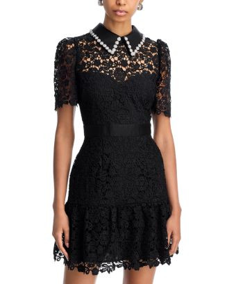 AQUA Pearl Trim Short Sleeve Lace Mini Dress - Exclusive  | Bloomingdale's Women | Bloomingdale's (US)