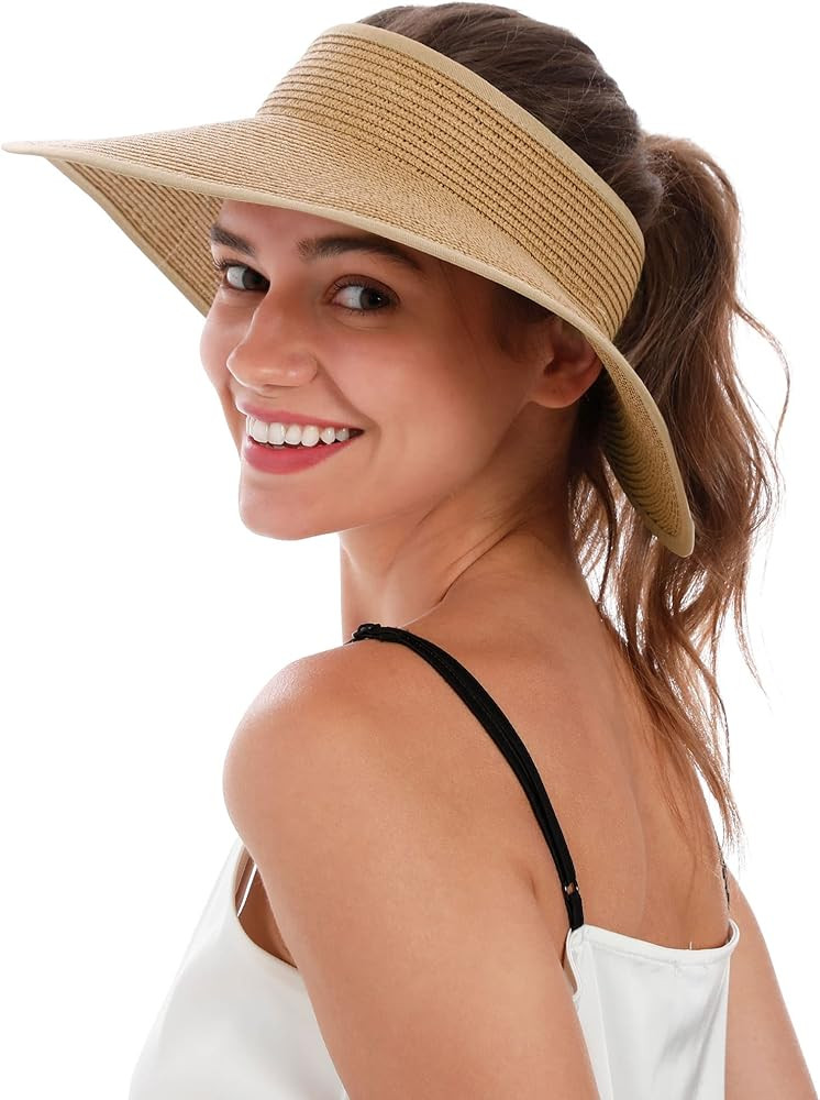 Simplicity Women's Summer Foldable Wide Brim Beach Hats Straw Sun Visor Hats | Amazon (US)
