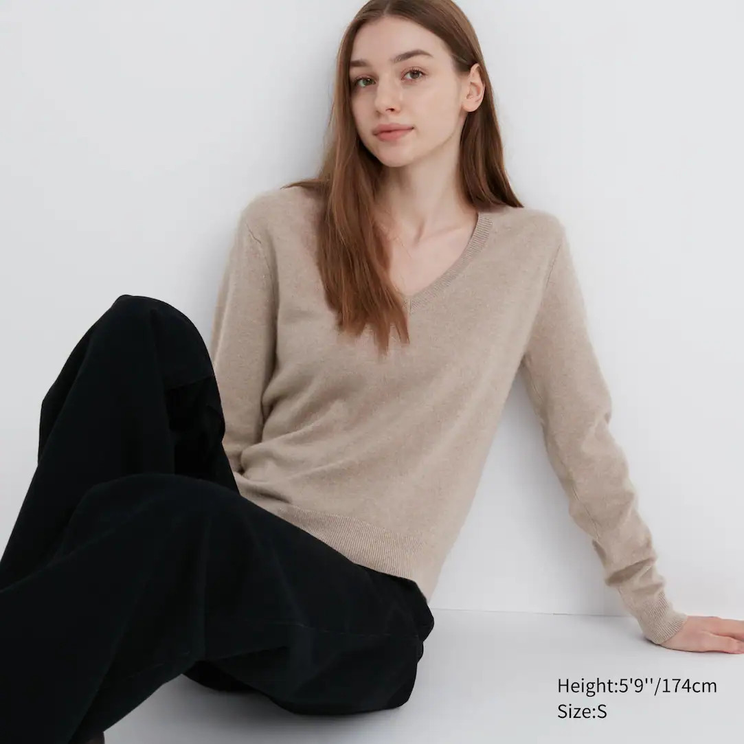 100% Kasjmier Trui met V-Hals | Uniqlo NL