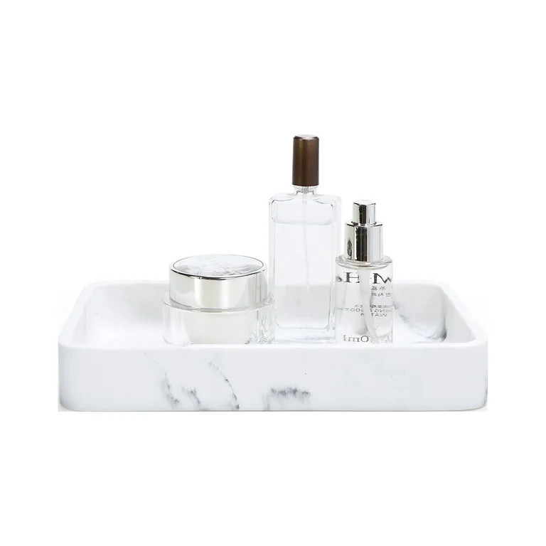 SunnyPoint Jewelry, Cosmetic, Perfume Organizer Resin Vanity Tray; Marble White | Walmart (US)
