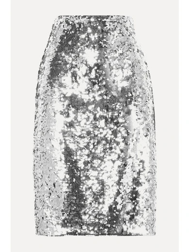 Alice Olivia - Ramos Sequined Tulle Skirt - Silver | NET-A-PORTER (US)