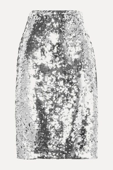 Alice Olivia - Ramos Sequined Tulle Skirt - Silver | NET-A-PORTER (US)