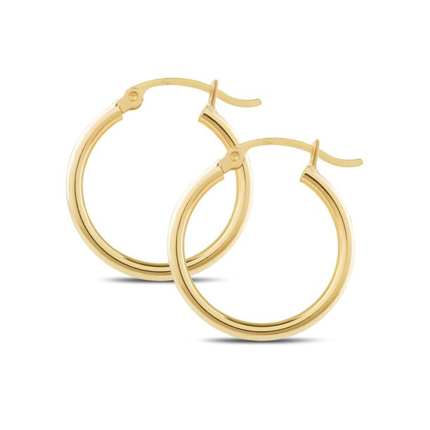 14K Yellow Gold Hinged 2mm Hoop Earrings, 12mm Diameter Polished Finish - Walmart.com | Walmart (US)