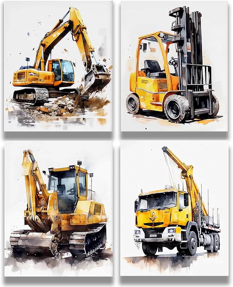 Watercolor Construction Car Trucks Vehicle Wall Art Prints,Watercolor Truck Wall Art Print,Toddle... | Amazon (US)