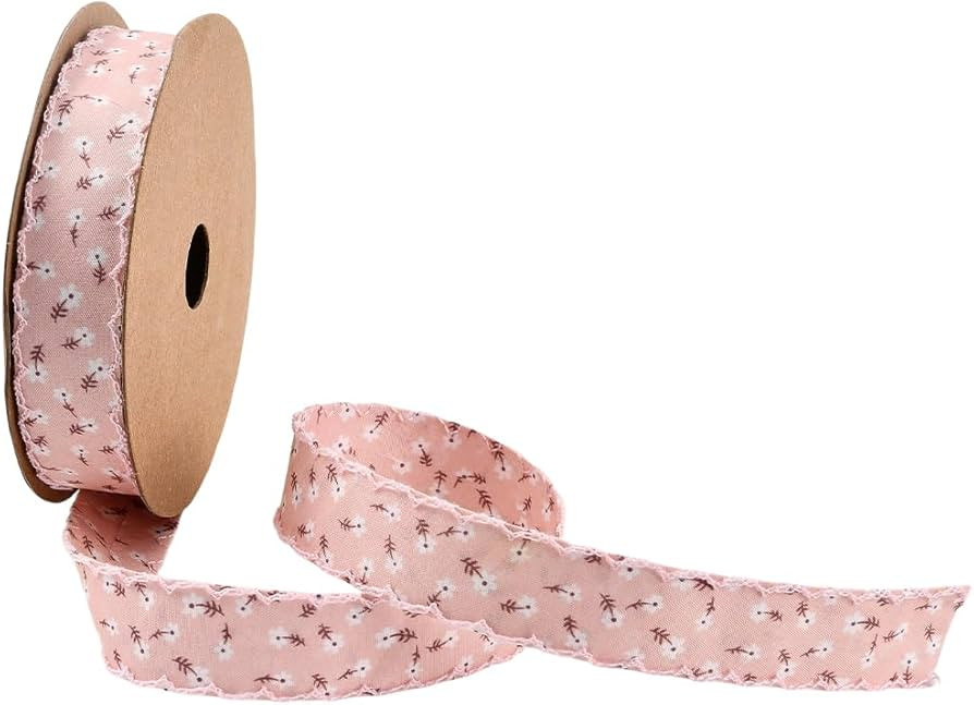 8 Yards 1 Inch Flower Print Ribbon Pink Spring Summer Floral Pattern Polyester Vintage Wavy Edge ... | Amazon (US)