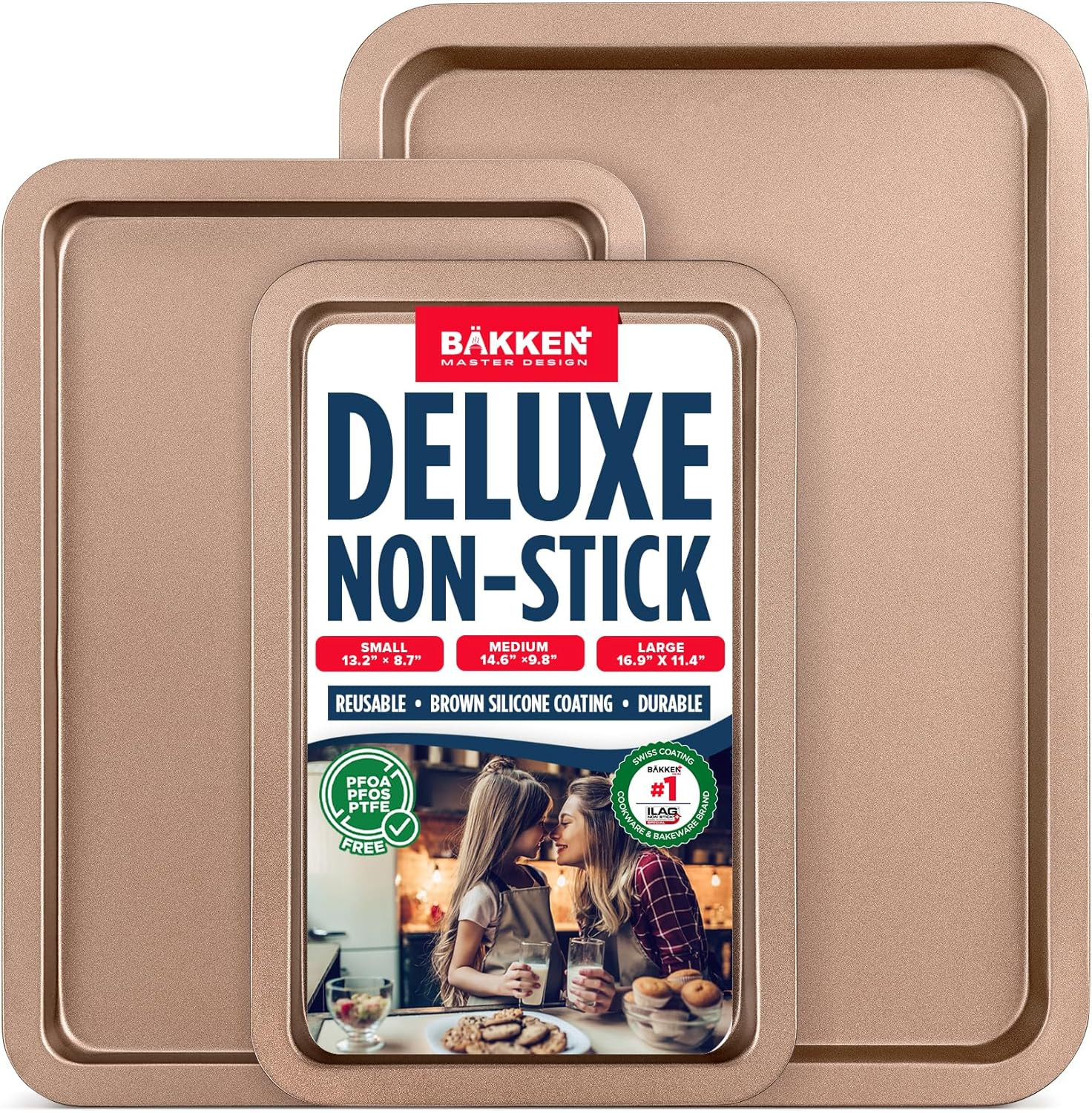 BAKKEN 3-Piece Kitchen Baking Pans - Small, Medium, and Large Cookie Pan, With Nonstick Coating, ... | Amazon (US)