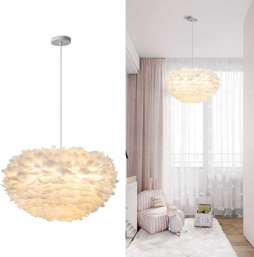 KCO Lighting Nordic Feather Hanging Light Fixture Contemporary 19.7" Feather Chandelier with Adju... | Amazon (US)