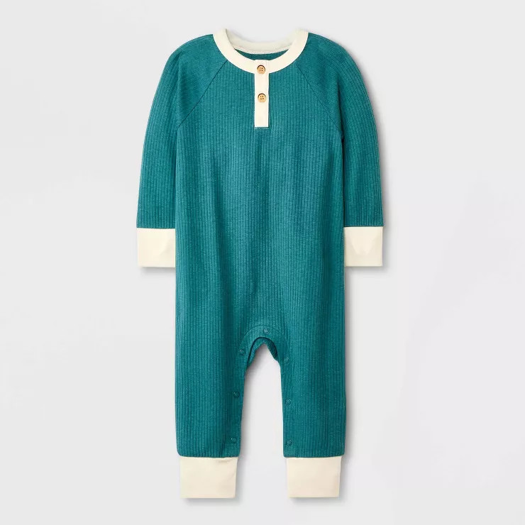 Baby Boys' Ribbed Henley Romper - Cat & Jack™ Green | Target