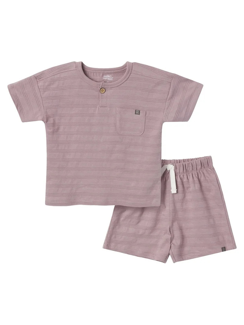 Modern Moments by Gerber Toddler Boy Oversized Textured Shirt and Short Outfit Set, 2-Piece, 12 M... | Walmart (US)
