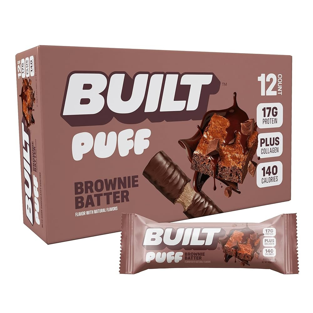 Built Bar, Puff Protein Bars, Brownie Batter Puff, 17g Protein Snacks, On-The-Go Bars, Only 140 C... | Amazon (US)