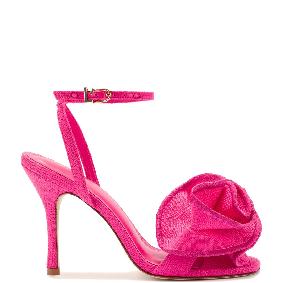 Penelope Ruffle Sandal In Pink Raffia | Over The Moon