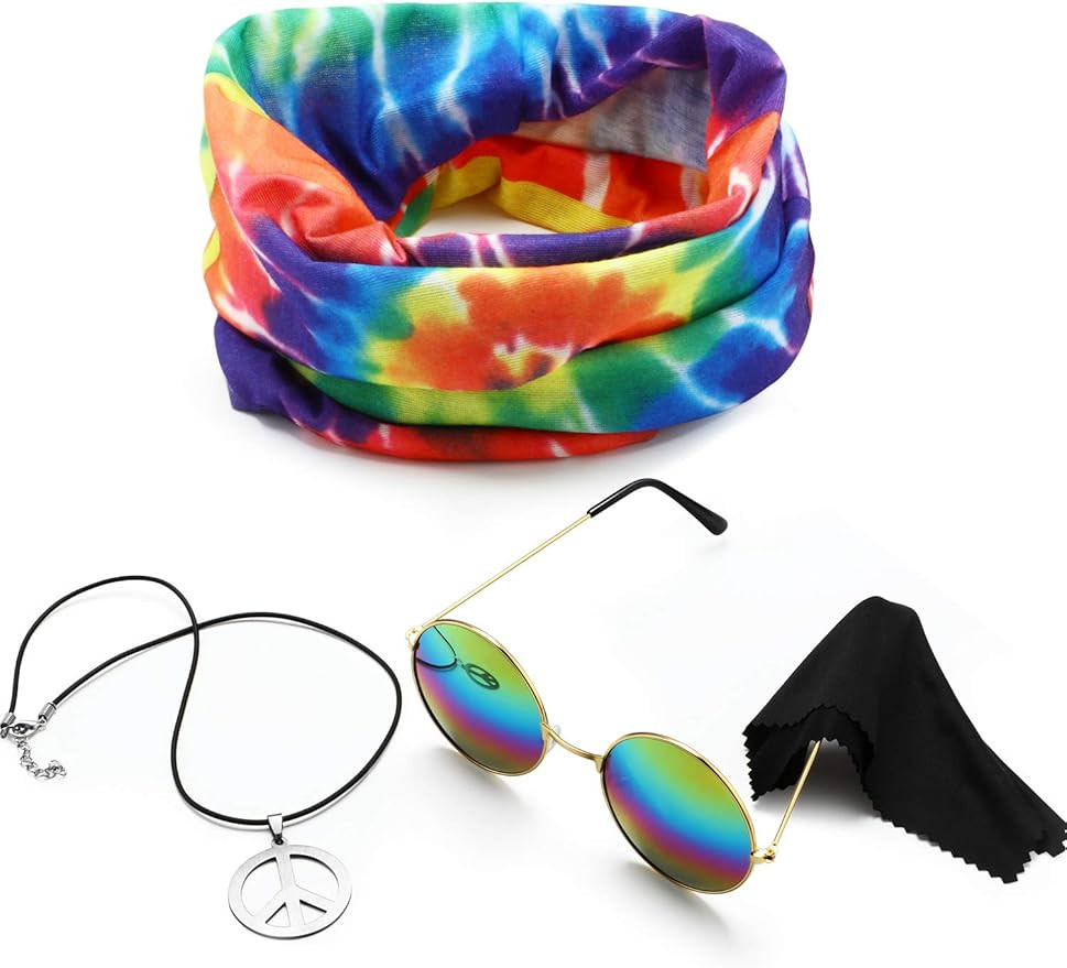 Norme 3 Pieces Hippie Costume Set, Include Peace Sign Necklace, Headband, Sunglasses for Theme Pa... | Amazon (US)