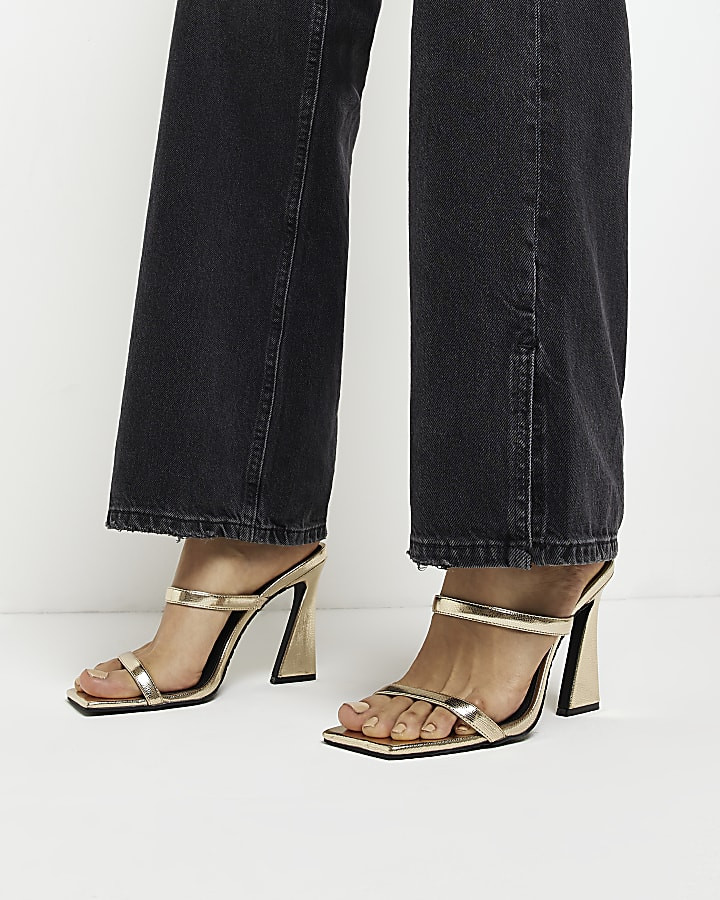 Gold strappy heeled mules | River Island (UK & IE)