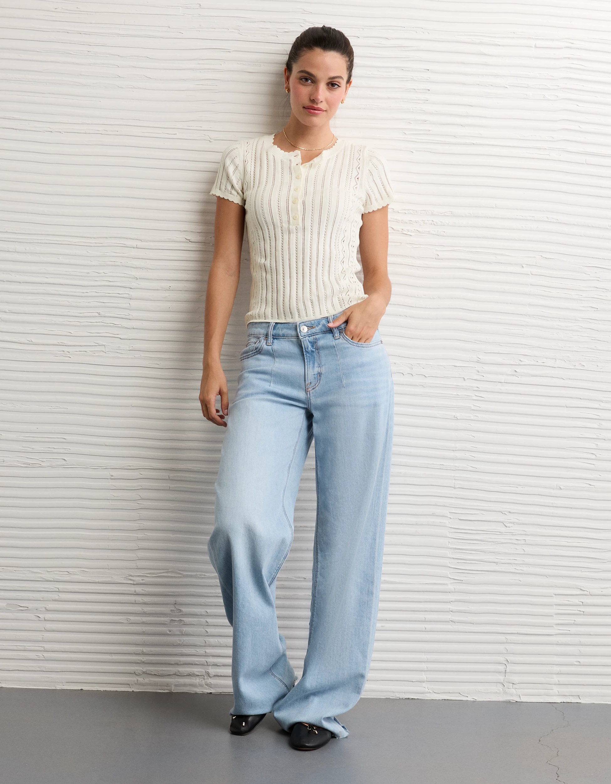 AE Henley Pointelle Sweater T-Shirt | American Eagle Outfitters (US & CA)