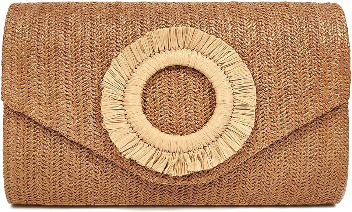 Straw Clutch Purse for Women,Summer Beach Bag,Envelope Evening Clutch Handbags for Formal Party W... | Amazon (US)