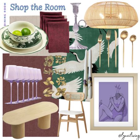 Shop the Room - Dining Room 

Dining room design, dining room inspo, dining room inspiration, dining room rug, dining room table, dining chair, japandi, dining room lighting, dining room chandler, japandi chandelier, dining room wallpaper, dining room wall art, green floral dinnerware, Walmart finds, Walmart favorites, lilac wine glasses, colored wine glasses, Amazon wine glasses, Amazon finds, Amazon favorites, Japandi dining too table, Japandi dining chair, burgundy area rug, garnet area rug, lilac wall art, aesthetic wall art, green wallpaper, crane wallpaper, spoonflower wallpaper, bird wallpaper, beige placemats, striped placements, garnet linen napkins, burgundy linen napkins, lilac candle holder, lilac taper candle holder, purple dining room, red dining room, green dining room, lilac taper candles, Etsy finds, Etsy home, Etsy candles, gold napkin rings, botanical napkin rings, gold flatware, japandi pendant light, japandi chandelier, Wayfair chandelier, gold flatware 

#LTKhome