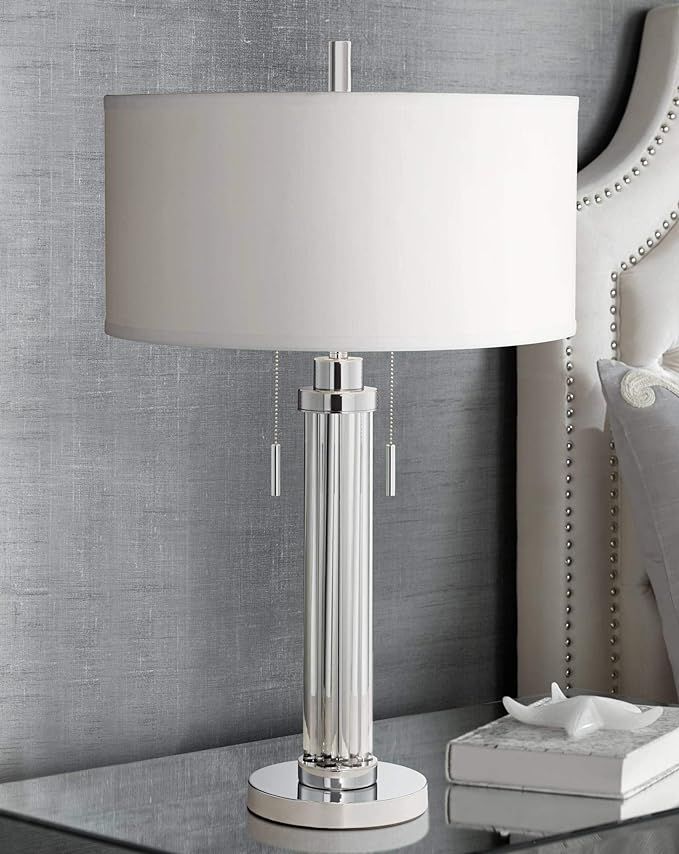 Cadence Modern Art Deco Style Column Table Lamp 30" Tall Chrome Silver Linear Clear Glass Rod Whi... | Amazon (US)