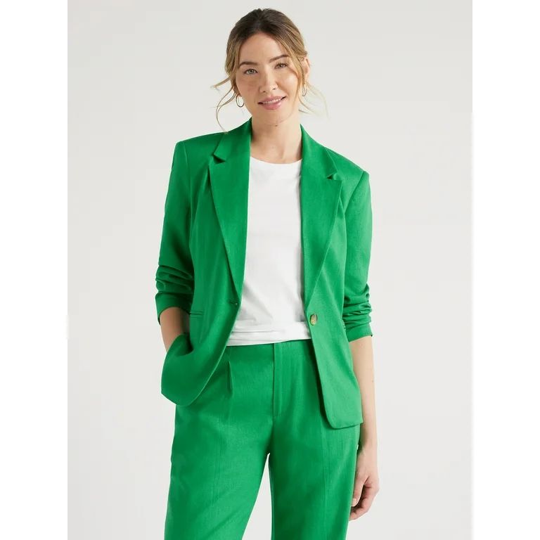 Free Assembly Women’s Single-Breasted Linen-Blend Blazer, Sizes XS-XXL | Walmart (US)