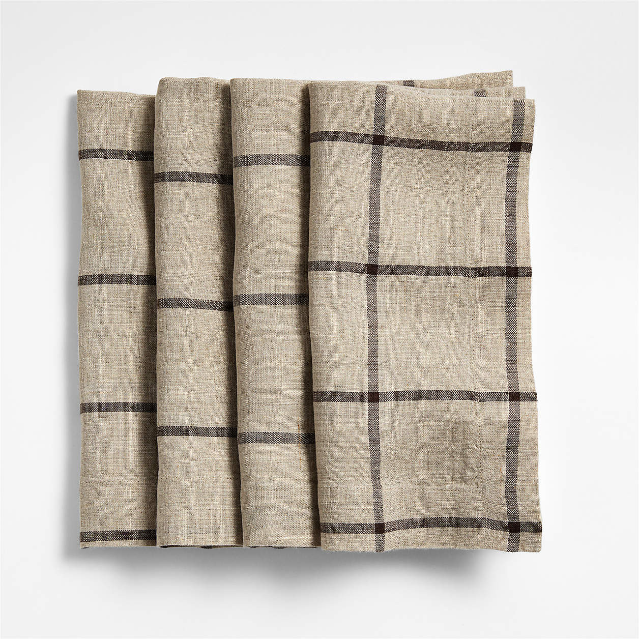 Marin Natural and Earth Brown EUROPEAN FLAX -Certified Linen Striped Napkins, Set of 4 + Reviews ... | Crate & Barrel
