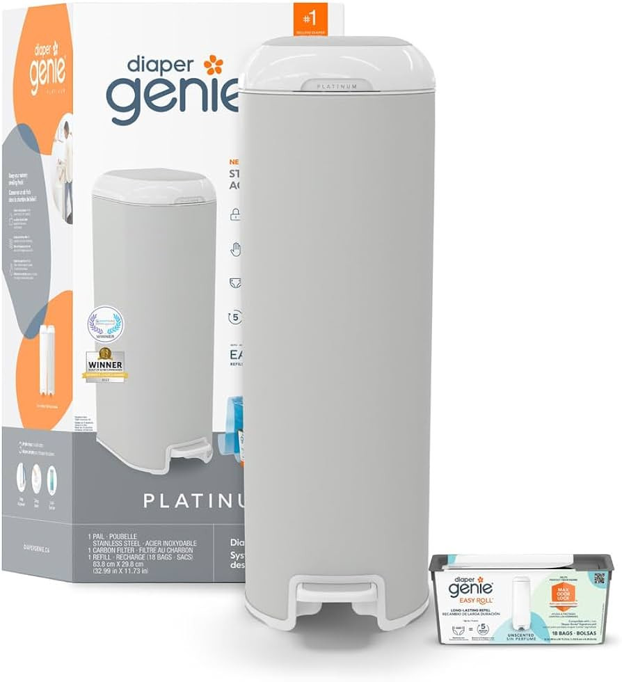Diaper Genie Platinum Diaper Pail, Grey - Made in Durable Stainless Steel and Includes 1 Easy Rol... | Amazon (CA)