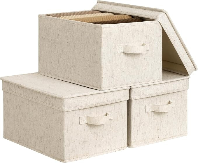 StorageWorks Fabric Storage Bins with Lids, Decorative Storage Bins with Soft Handles, Foldable S... | Amazon (US)