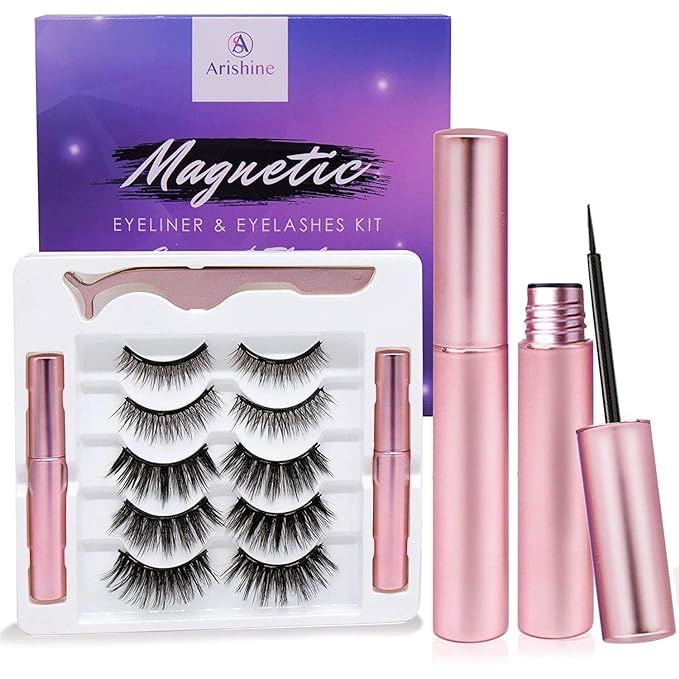 Arishine Magnetic Eyeliner and Lashes Kit, Magnetic Eyeliner for Magnetic Lashes Set, With Reusab... | Amazon (US)