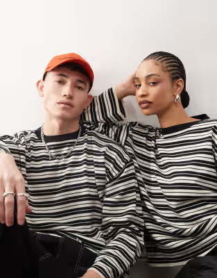COLLUSION Unisex striped throw on sweater in ecru & blue | ASOS (Global)